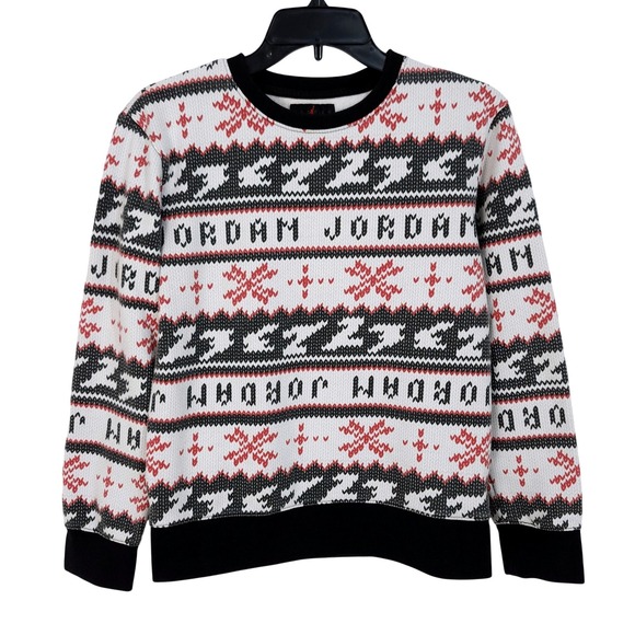 Jordan Other - Jordan‎ Jumpman Holiday Crew Sweatshirt Boys Large Fair Isle White Black Red